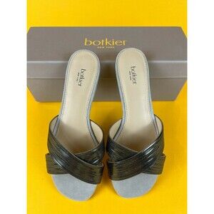 Botkier New York Millie Slide Sandal Womens 6 Silver Grey Cross Strap Flats NWB